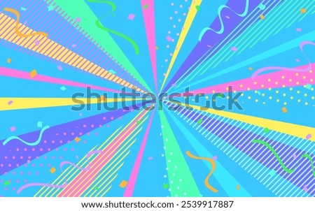 Cute colorful radial lines with falling confetti.
