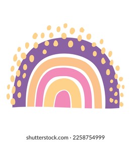 Cute colorful rainbow. Childish flat vector illustration collection. Weather forecast, meteorology. Rainy, cloud, sunny isolated on white background. T shirt print design element.