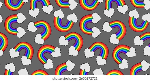 cute colorful rainbow and cloud heart pattern for kidcore aesthetic wallpaper, fabric, and textile design, bright fun playful print