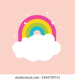 Cute And Colorful Rainbow With Cloud And Sparkle