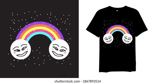 süße bunter Regenbogen-Design, Vektorgrafik für T-Shirt. Regenbogen-T-Shirt mit grafischem Element 