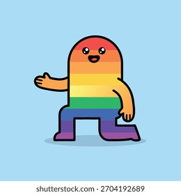 Lindo colorido del arco iris gradiente monstruo personaje caminando. Ilustración vectorial