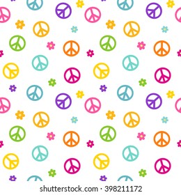 cute colorful rainbow peace symbol seamless vector pattern background illustration