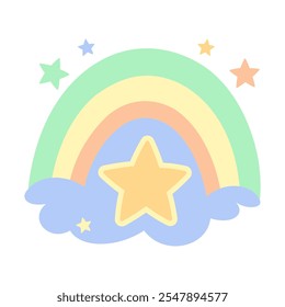 Cute Colorful Rainbow Star Childish Cartoon Vector in the Sky