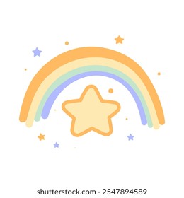 Cute Colorful Rainbow Star Childish Cartoon Vector in the Sky