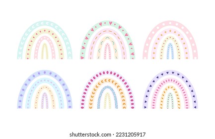 Cute colorful rainbows set. Childish flat vector illustrations collection.
