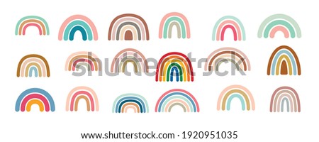 Cute colorful rainbows set. Childish flat vector illustrations collection. Perfect for kids, posters, prints, cards, fabric.