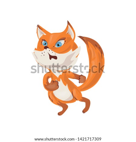 Cute colorful red fox is scared in wild forest