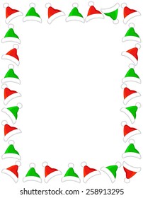 Cute and colorful red and green Santa hat border / frame design on white background 