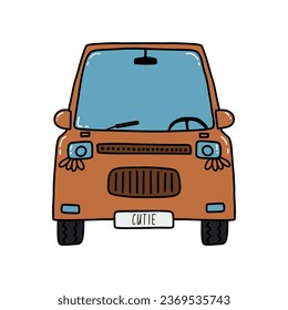 Cute colorful retro ___ car. Hand drawn vehicle style for design of children's rooms, clothing, textiles. wrapping paper, apparel, clothing, bag or cup. Cartoon, vintage style on white background. 