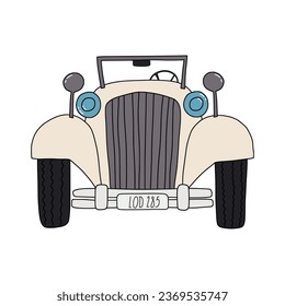 Cute colorful retro ___ car. Hand drawn vehicle style for design of children's rooms, clothing, textiles. wrapping paper, apparel, clothing, bag or cup. Cartoon, vintage style on white background. 