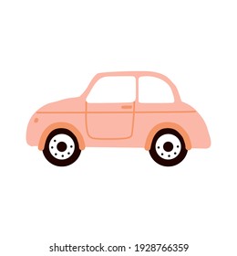 Cute colorful retro pink car icon elements illustration. Hand drawn vehicle style for design of children's rooms, clothing, textiles.