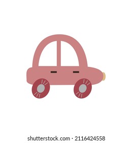 Cute colorful retro pink car icon elements illustration. Hand drawn style for design of children rooms, clothing, textiles.