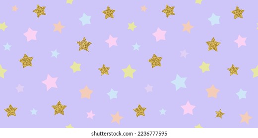 Ilustración de patrón transparente de estrella retro de color suave con pegatina de brillo de oro. Diseño de fondo de estilo moderno de los años 90. Papel pintado de papel pintado y2k vintage.