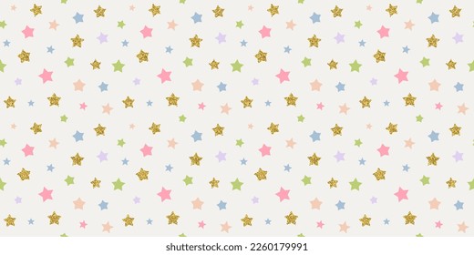 Ilustración de patrón transparente de estrella retro de color suave con pegatina de brillo de oro. Diseño de fondo de estilo moderno de los años 90. Papel pintado de papel pintado y2k vintage.