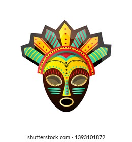 Cute colorful ritual african mask, with red, green, yellow color