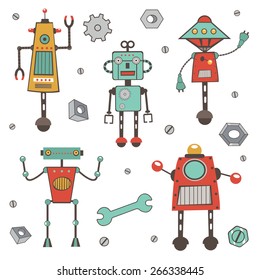 Cute colorful robots collection in vector format