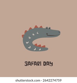 Cute colorful safari animals rhino crocodile turtle giraffe Leon elephant zebra tiger sun funny seamless print pattern graphic tee design for kids market as vector