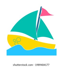 Cute and colorful sail boat vector illustration on a white background. Royalty-free.