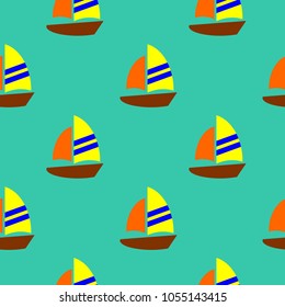 Cute colorful sailboat seamless pattern vector.