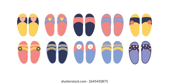 Cute colorful sandals hand drawn illustration collection