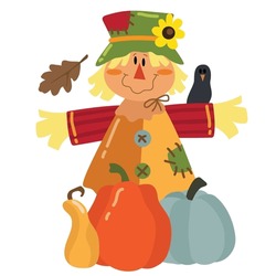 Cute Colorful Scarecrow Vector Cartoon Illustration