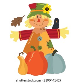 Cute colorful scarecrow vector cartoon illustration