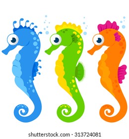 Cute colorful seahorses. Vector illustration