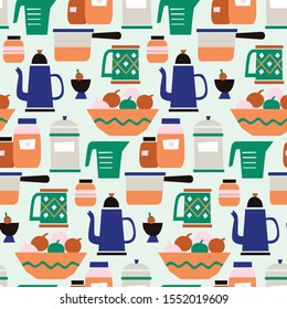 Cute and colorful seamless kitchen vector pattern
