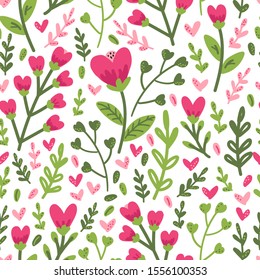 Fondo inconsútil colorido lindo del modelo de la colección floral con las hojas y las flores dibujadas a mano en estilo del garabato, se puede utilizar para el diseño botánico de la primavera o del verano, Ilustración vectorial