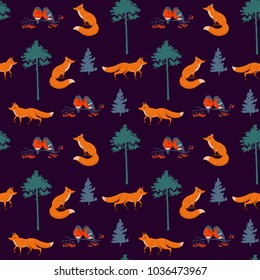 Cute colorful seamless pattern. Cartoon vector forest illustration. 