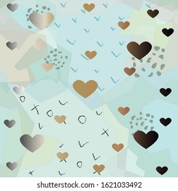 Cute Colorful Seamless Pattern With Golden Stars and Hearts. Vector Illustration