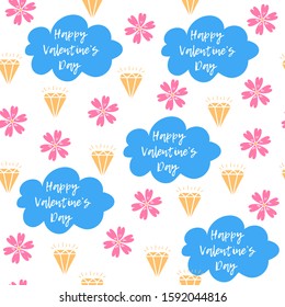 Cute colorful seamless pattern of hand drawn doodle elements on white background. Vector illustration