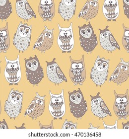 Cute colorful seamless pattern with owl.