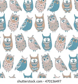 Cute colorful seamless pattern with owl.