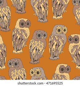 Cute colorful seamless pattern with owl.