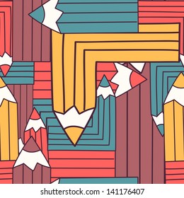 cute colorful seamless pattern with pencils, vector illustration