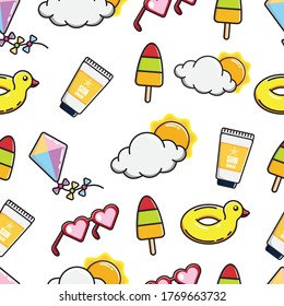 Cute Colorful Seamless Pattern Summer and doodle