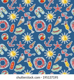 Cute colorful seamless pattern with summer icons