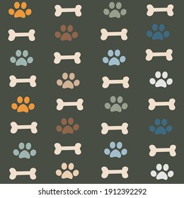 cute colorful seamless vector pattern background illustration with bones and paws 