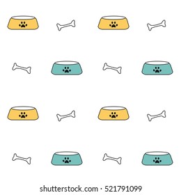 cute colorful seamless vector pattern background illustration with pet bowls and bones