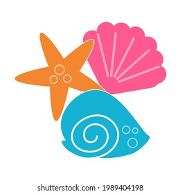 Cute and colorful seashells vector illustration on a white background. Royalty-free.