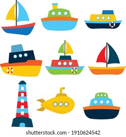 Cute Colorful Set Boats Vector Stock Vector (Royalty Free) 1910624542 ...