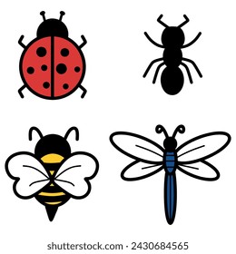 Cute colorful set of hand drawn insects vector collection