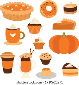 Cute Colorful Set Of  Pumpkin Pie Vector