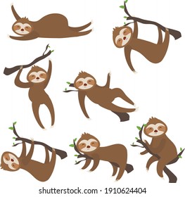 Cute colorful set of  sloth vector