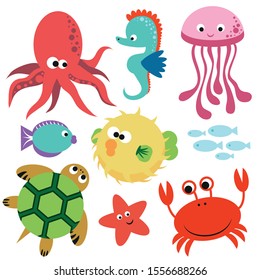 Cute Colorful Set Undersea World Vector Stock Vector (Royalty Free ...