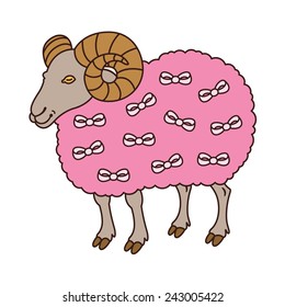 cute colorful sheep with bow - symbol 2015 - vector illustration for design