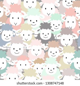 cute colorful sheep are meeting and looking to you seamless pattern. illustration vector comic art.