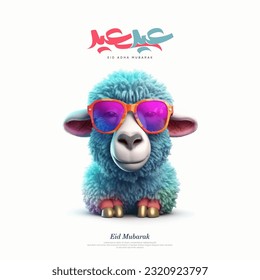 cute colorful Sheep with sunglasses For Eid adha Mubarak - Arabic translation: Eid Adha Mubarak 